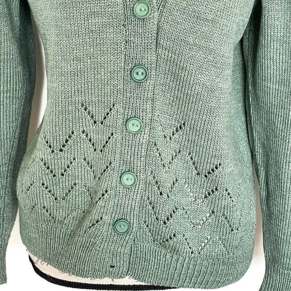 Green Women’s Cardigan Sweater Size Large Button  Chunky Knit Grandmacore Spring - Picture 7 of 13